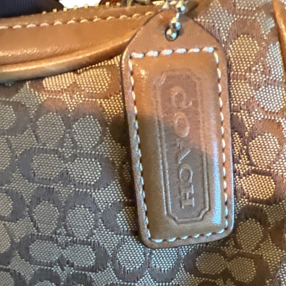 Coach Signature vintage Y2K Jacquard Small Shoulder Bag Tan Brown Leather Trim - Picture 5 of 5